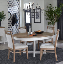 Load image into Gallery viewer, Americana Modern Dining - 48" Round Extendable Dining Table And 4 Upholstered Chairs - Light Brown