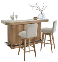 Load image into Gallery viewer, Escape - 78" Dining Bar With 2 Upholstered Swivel Barstools - Glazed Natural Oak