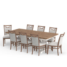 Load image into Gallery viewer, Americana Modern Dining - Extendable Trestle Table With 8 Upholstered Chairs - Light Brown
