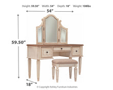 Load image into Gallery viewer, Realyn - White / Brown / Beige - Vanity/Mirror/Stool (Set of 3)
