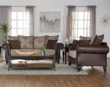 Load image into Gallery viewer, Elmbrook - Upholstered Rolled Arm Sofa Set With Intricate Wood