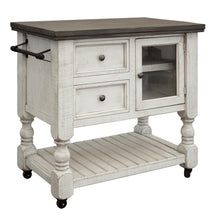 Load image into Gallery viewer, Stone - Kitchen Island With 2 Drawer / 1 Glass Door - Antiqued Ivory / Weathered Gray