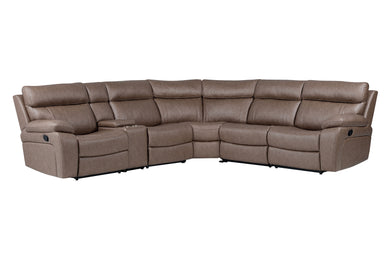 Theon - 6 Piece Modular Manual Reclining Sectional And Entertainment Console - Stokes Toffee