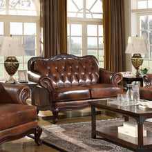 Load image into Gallery viewer, Victoria - Full Leather Upholstered Rolled Arm Loveseat - Brown