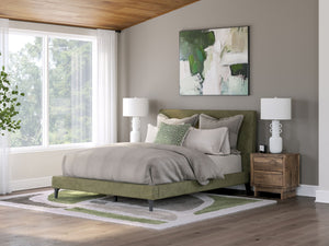 Chirason - Sage Green - Queen Upholstered Bed With Roll Slats