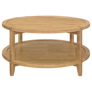 Camillo - Round Solid Wood Coffee Table With Shelf - Maple Brown