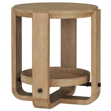 Load image into Gallery viewer, Escape - Round End Table With Shelf - Glazed Natural Oak Black Metal Trim