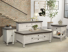 Load image into Gallery viewer, Stone - Sofa Table With 2 Drawer / 2 Doors / Shelf - Antiqued Ivory / Weathered Gray