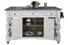 Load image into Gallery viewer, Stone - Kitchen Island With 3 Drawer / 2 Doors / 4 Shelves And Casters - Antiqued Ivory / Weathered Gray
