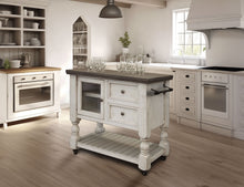 Load image into Gallery viewer, Stone - Kitchen Island With 2 Drawer / 1 Glass Door - Antiqued Ivory / Weathered Gray