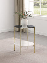 Load image into Gallery viewer, Jonelle - Round Glass Top End Table White Marble Shelf Gold - Smoke