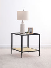 Load image into Gallery viewer, Amherst - Glass Top Metal with Cane Shelf End Table - Black