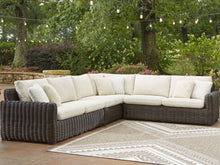 Load image into Gallery viewer, Kimora - Beige / Dark Brown - 7 Pc. - 4-Piece Outdoor Sectional, Swivel Glider Lounge, Cocktail Table, End Table