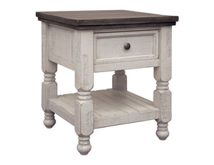 Stone - End Table With 1 Drawer And Shelf - Antiqued Ivory / Weathered Gray