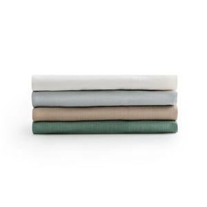 Linen-Weave Cotton Split Queen Sheet Set - White