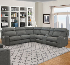 Parthenon - 6 Piece Modular Power Reclining Sectional with Power Headrests and Entertainment Console - TITANIUM