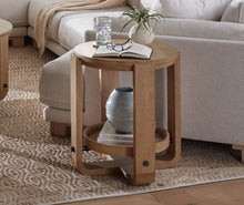 Load image into Gallery viewer, Escape - Round End Table With Shelf - Glazed Natural Oak Black Metal Trim