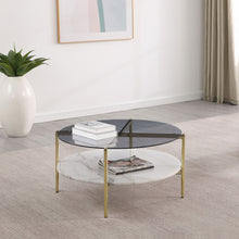 Load image into Gallery viewer, Jonelle - Round Glass Top Coffee Table White Marble Shelf Gold - Smoke