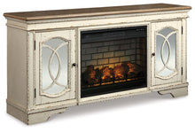 Load image into Gallery viewer, Realyn - Chipped White - 2 Pc. - 74&quot; TV Stand with Electric Infrared Fireplace Insert