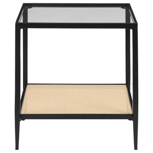 Amherst - Glass Top Metal with Cane Shelf End Table - Black