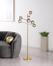 Load image into Gallery viewer, Exline - Molecular Smoked Orb Metal Floor Lamp - Gold