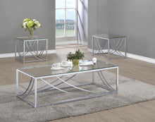 Load image into Gallery viewer, Lille - 3 Piece Glass Top Coffee End Sofa Table Set - Chrome