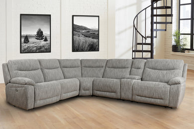 Apollo - 6 Piece Modular Power Reclining Sectional with Zero Gravity Recliners and Power Headrests and an Entertainment Console - Weave Grey