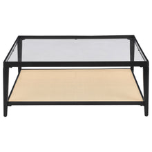 Load image into Gallery viewer, Amherst - Glass Top Metal with Cane Shelf Coffee Table - Black