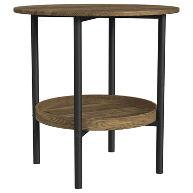 Delfin - Round Glass Top End Table With Shelf - Black / Brown