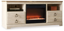 Load image into Gallery viewer, Willowton - Whitewash - 64&quot; TV Stand With Glass/Stone Fireplace Insert