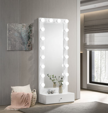 Luxo - Tall Lighted Drawer Vanity Mirror - White