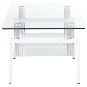 Dyer - 1-Shelf Rectangular Glass Top Coffee Table - White