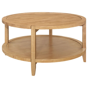 Camillo - Round Solid Wood Coffee Table With Shelf - Maple Brown