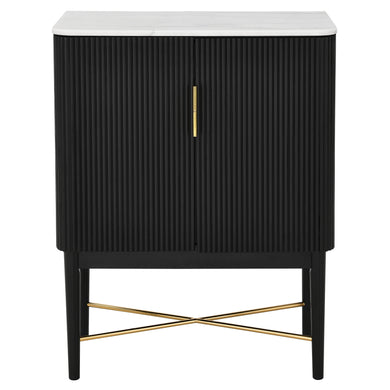 Vida Black - Marble Top Wine Cabinet - White / Black