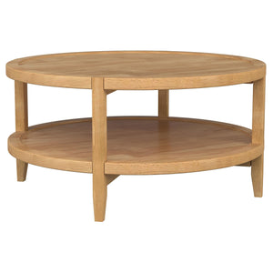 Camillo - Round Solid Wood Coffee Table With Shelf - Maple Brown