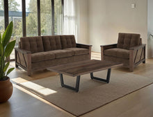 Load image into Gallery viewer, Walnut - Upholstered Loveseat - Deep Forest Brown