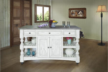 Load image into Gallery viewer, Stone - Kitchen Island With 3 Drawer / 2 Doors / 4 Shelves And Casters - Antiqued Ivory / Weathered Gray