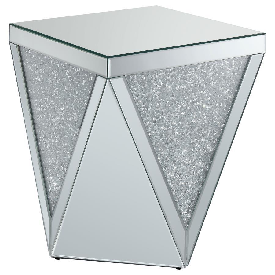 Amore - Square Mirrored Acrylic Crystal Side End Table - Silver