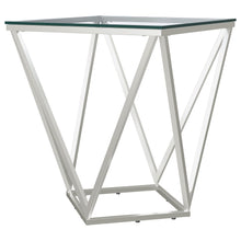 Load image into Gallery viewer, Brittania - Square Glass Top Geometric End Table - Nickel