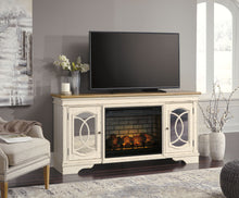 Load image into Gallery viewer, Realyn - Chipped White - 2 Pc. - 74&quot; TV Stand with Electric Infrared Fireplace Insert