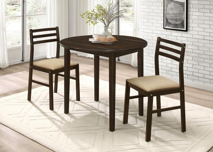 Bucknell - 3 Piece Round Drop Leaf Dining Table Set