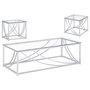 Lille - 3 Piece Glass Top Coffee End Sofa Table Set - Chrome