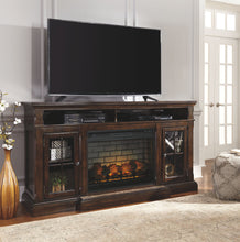 Load image into Gallery viewer, Roddinton - Dark Brown - 2 Pc. - 74&quot; TV Stand with Electric Infrared Fireplace Insert
