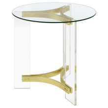 Load image into Gallery viewer, Janessa - Round Glass Top Acrylic Leg End Table Matte - Brass