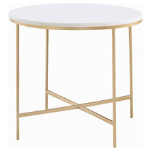 Load image into Gallery viewer, Ellison - Round Marble Top Side End Table - White And Gold