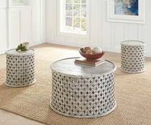 Load image into Gallery viewer, Samir - Round Tribal Carved Wood End Table - White