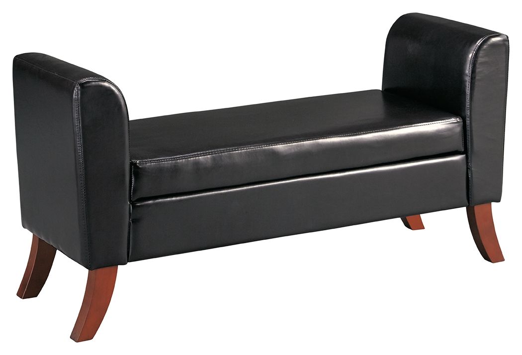 Leather armed storage discount bench