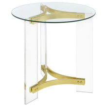 Load image into Gallery viewer, Janessa - Round Glass Top Acrylic Leg End Table Matte - Brass