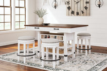 Load image into Gallery viewer, Valebeck - White / Brown - 5 Pc. - Counter Table With Wine Rack, 4 Swivel Stools