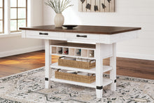 Load image into Gallery viewer, Valebeck - White / Brown - 5 Pc. - Counter Table With Wine Rack, 4 Swivel Stools